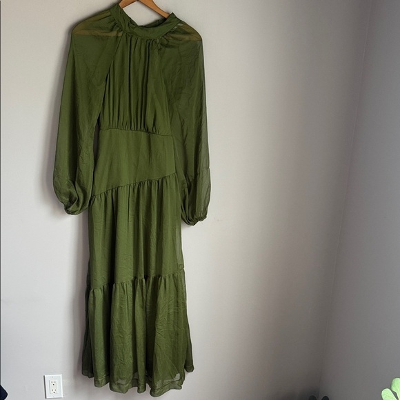 PETAL & PUP JULIP SHEER LONG SLEEVE MAXI DRESS - OLIVE XS - Picture 2 of 14